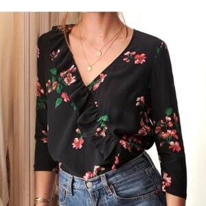 Sezane Quitterie Floral Print Silk  Blouse Sz 38 (US 6)